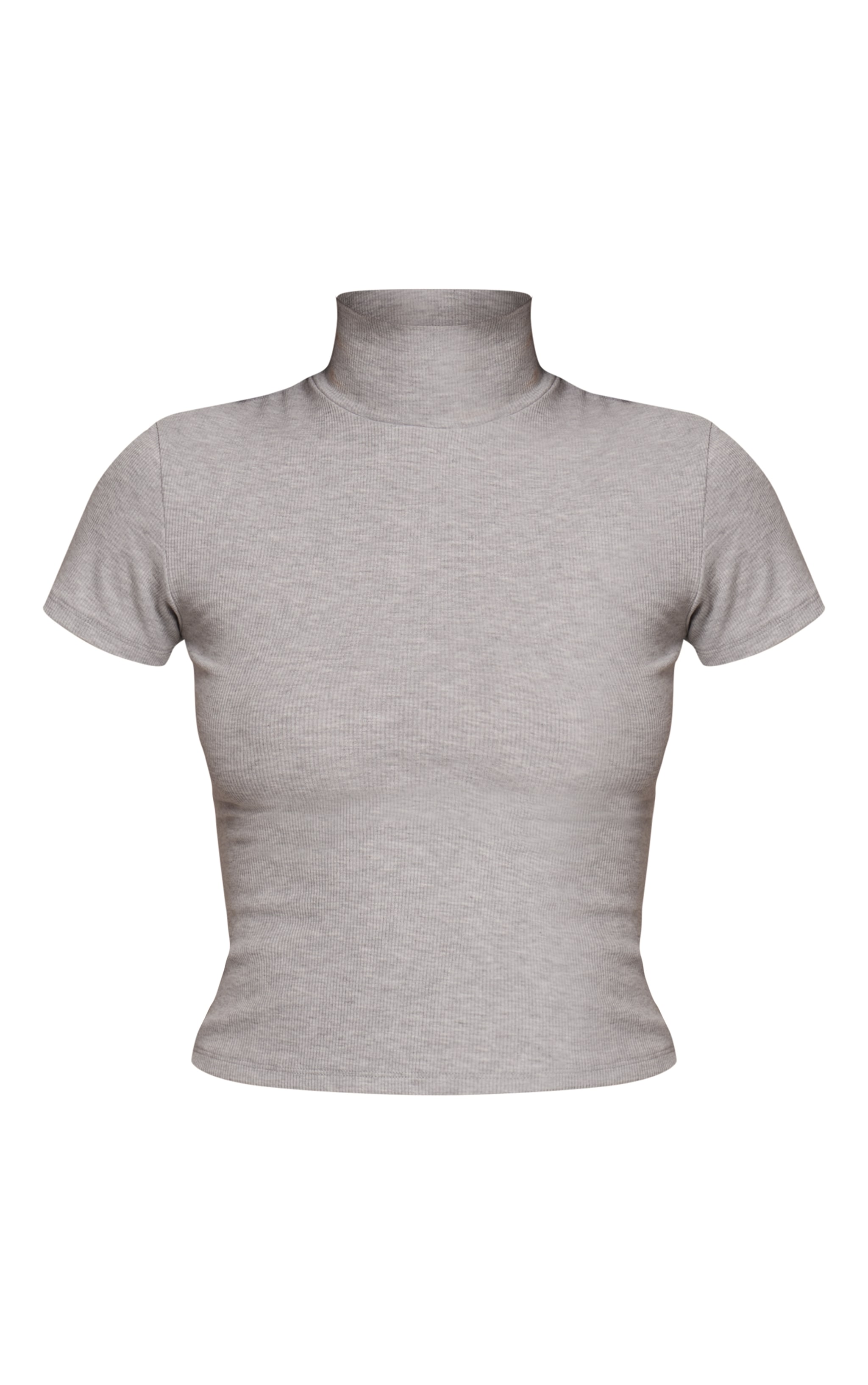 Grey Marl Soft Rib High Neck Fitted Longline T-Shirt image 5
