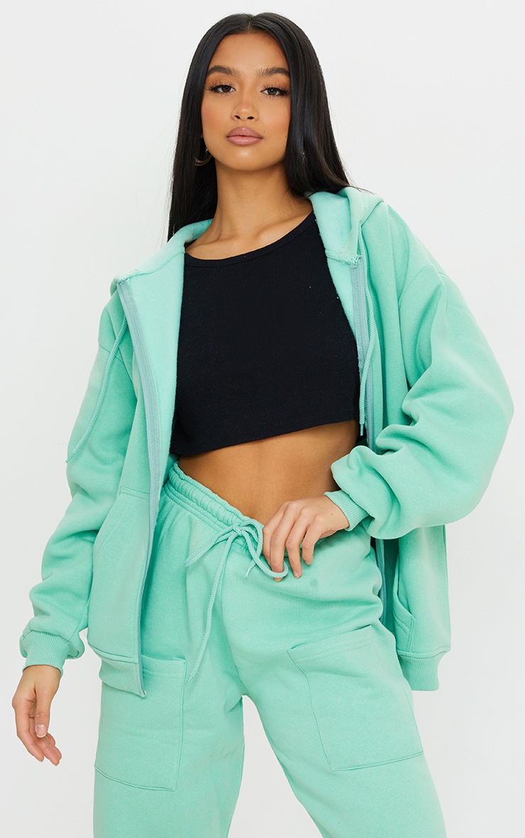 Petite - Hoodie très oversize vert à poches et zip
