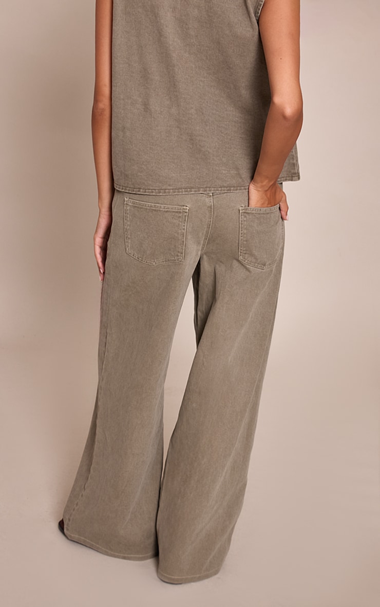 Dark Khaki Mid Waist Straight Leg Jeans image 3