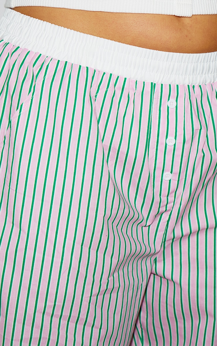 Plus Pink Pinstripe Cotton Poplin Contrast Waistband Pant image 4