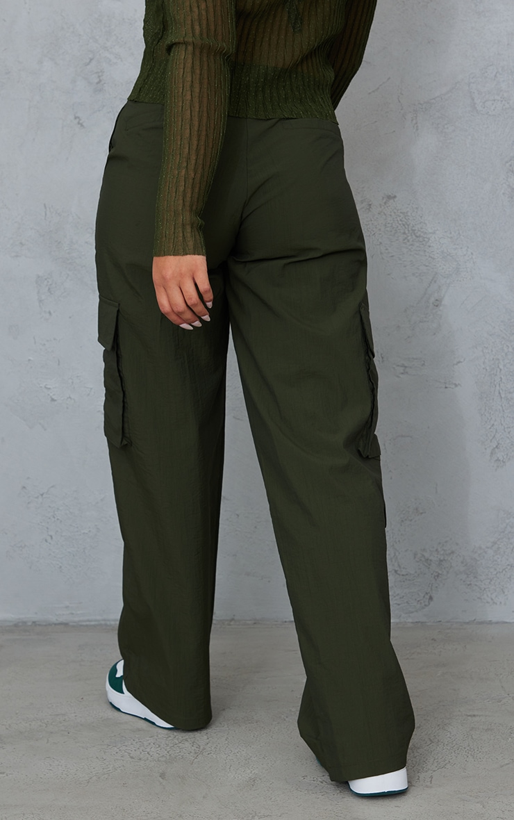 Khaki Nylon High Waist Cargos image 3