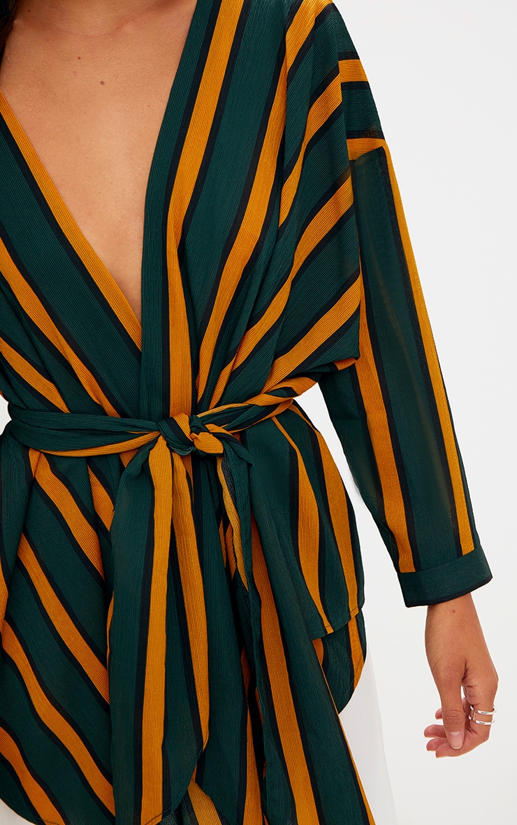 Green Bold Stripe Tie Waist Blouse. Tops PrettyLittleThing
