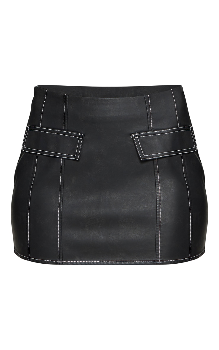 Black Faux Leather Pocket Front Low Rise Micro Mini Skirt