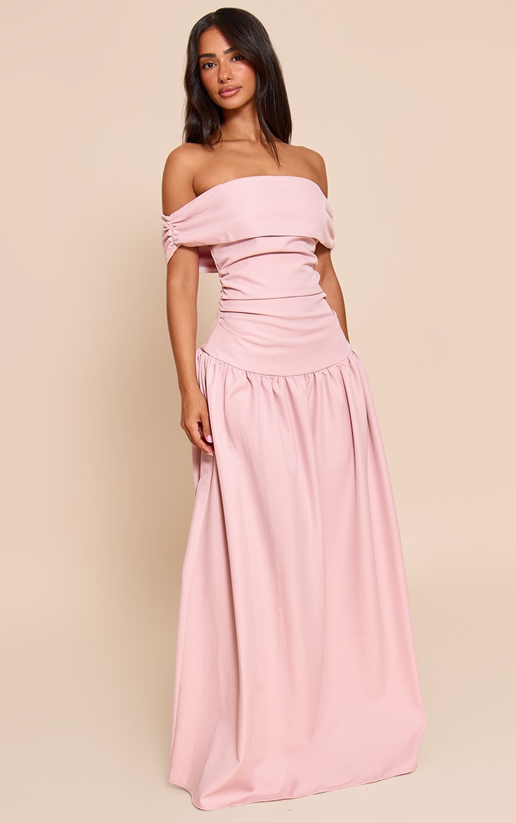 Petite Baby Pink Off Shoulder Pleated Maxi Dress image 3