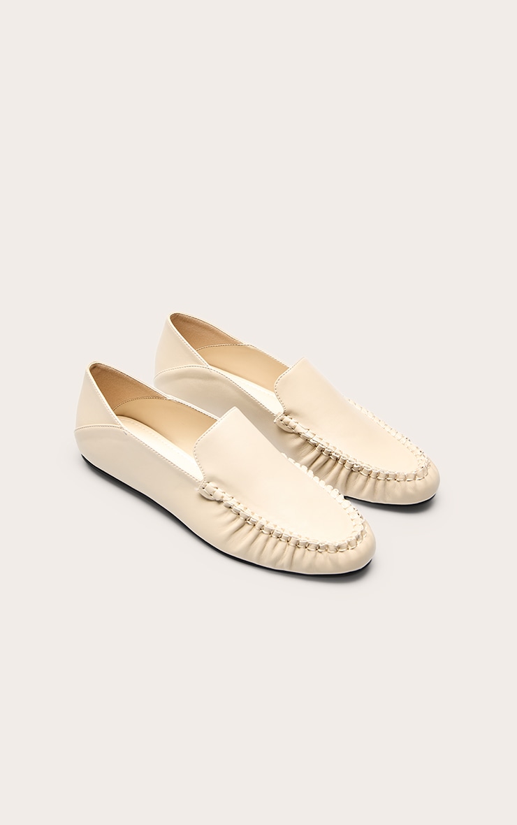 Cream PU Ruched Trim Boat Loafer image 3