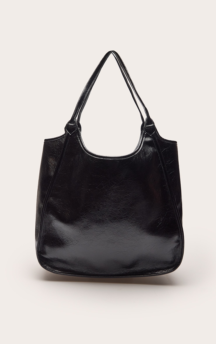 Black Crinkle PU Oversized Tote Bag image 2