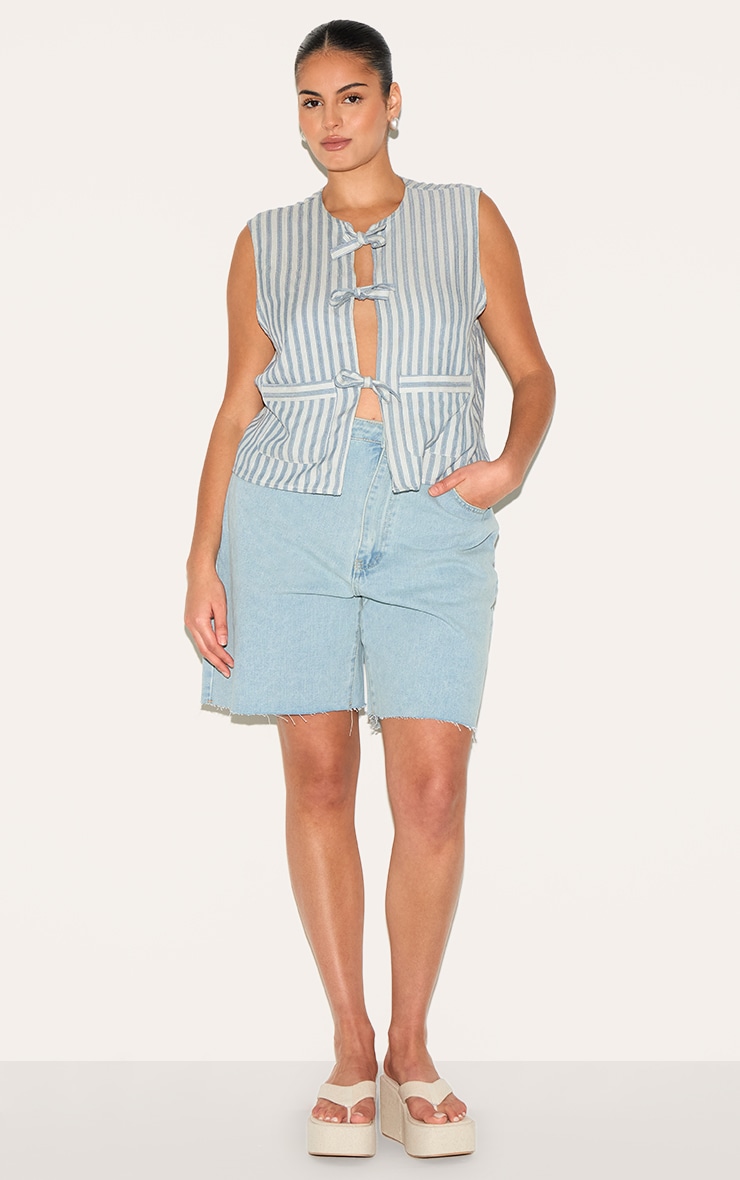 Plus Gilet bleu clair noué devant à rayures image 3