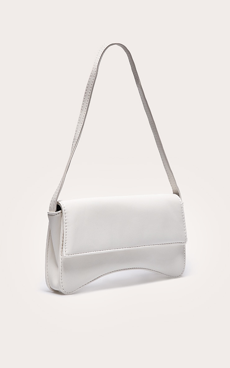 White PU Flap Over Baguette Shoulder Bag image 2