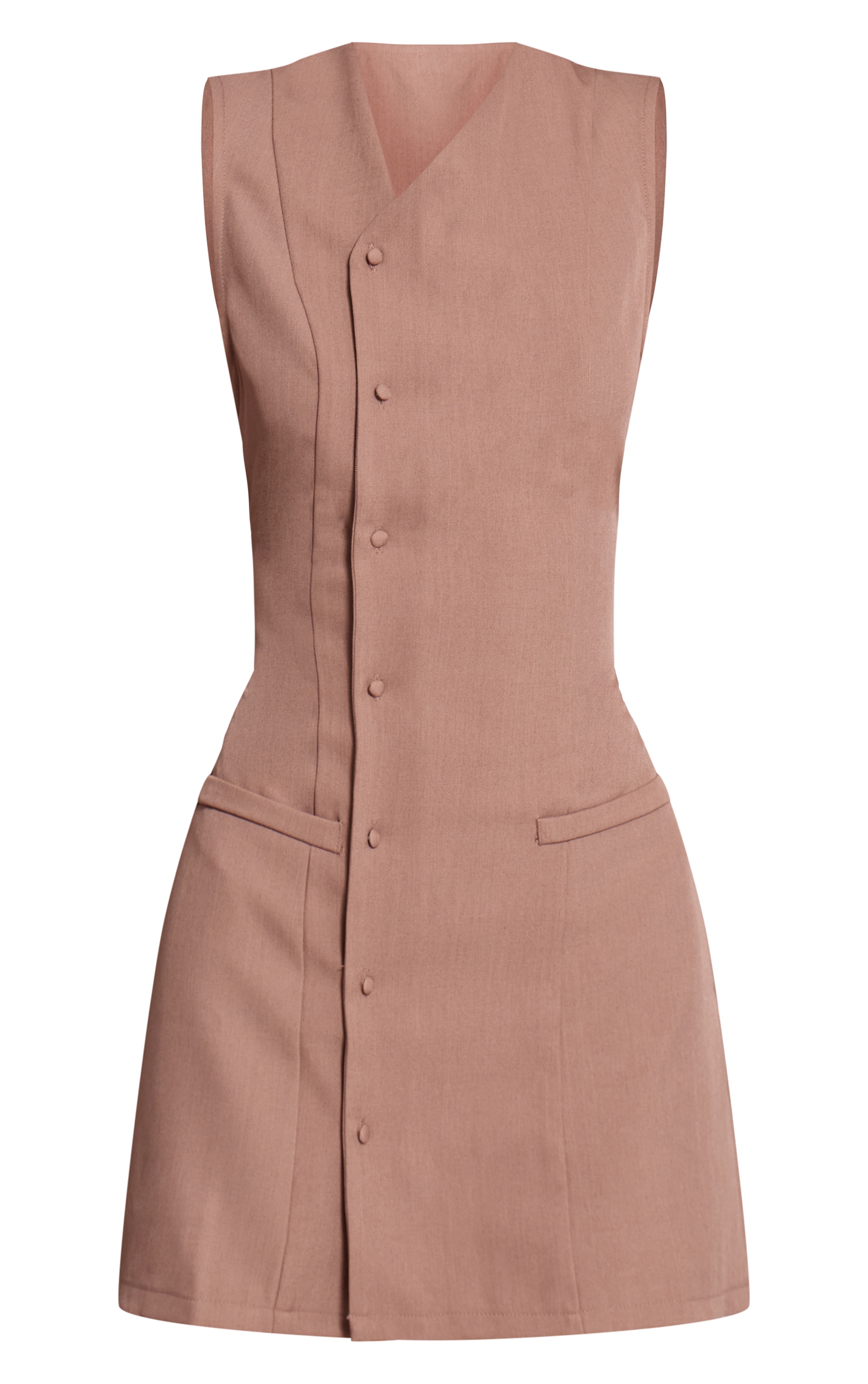 Taupe Tailored Asymmetric Button Down Shift Dress image 5