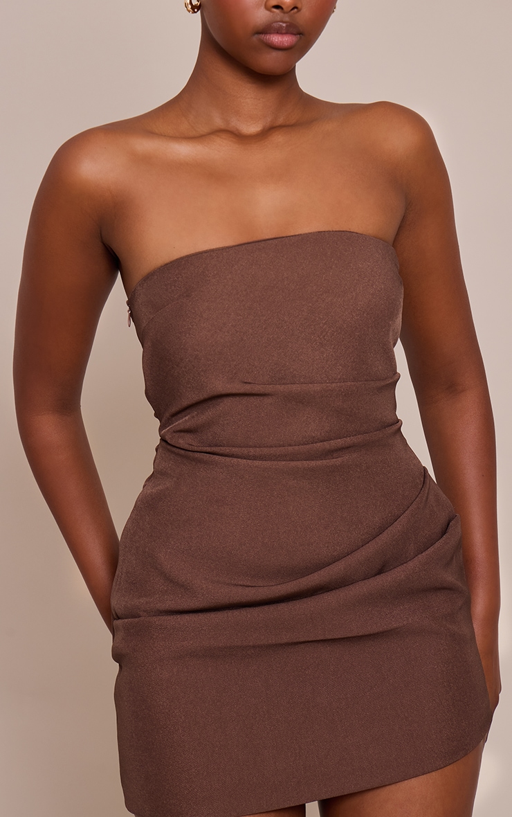 Chocolate Bandeau Ruched Mini Dress image 4