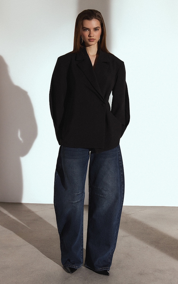 Dark Blue Vintage Low Rise Barrel Jeans