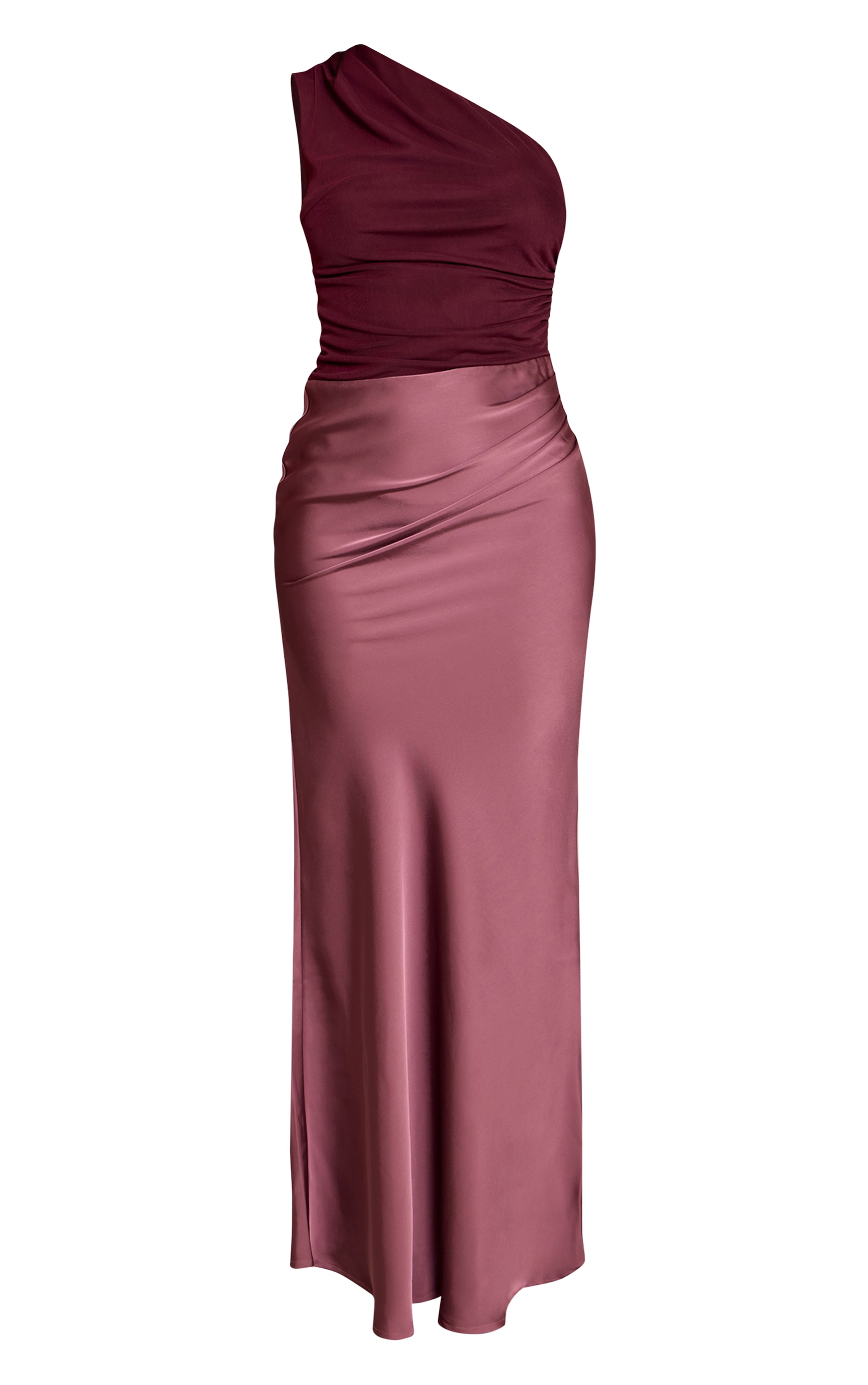 Purple One Shoulder Satin Contrast Maxi Dress image 5