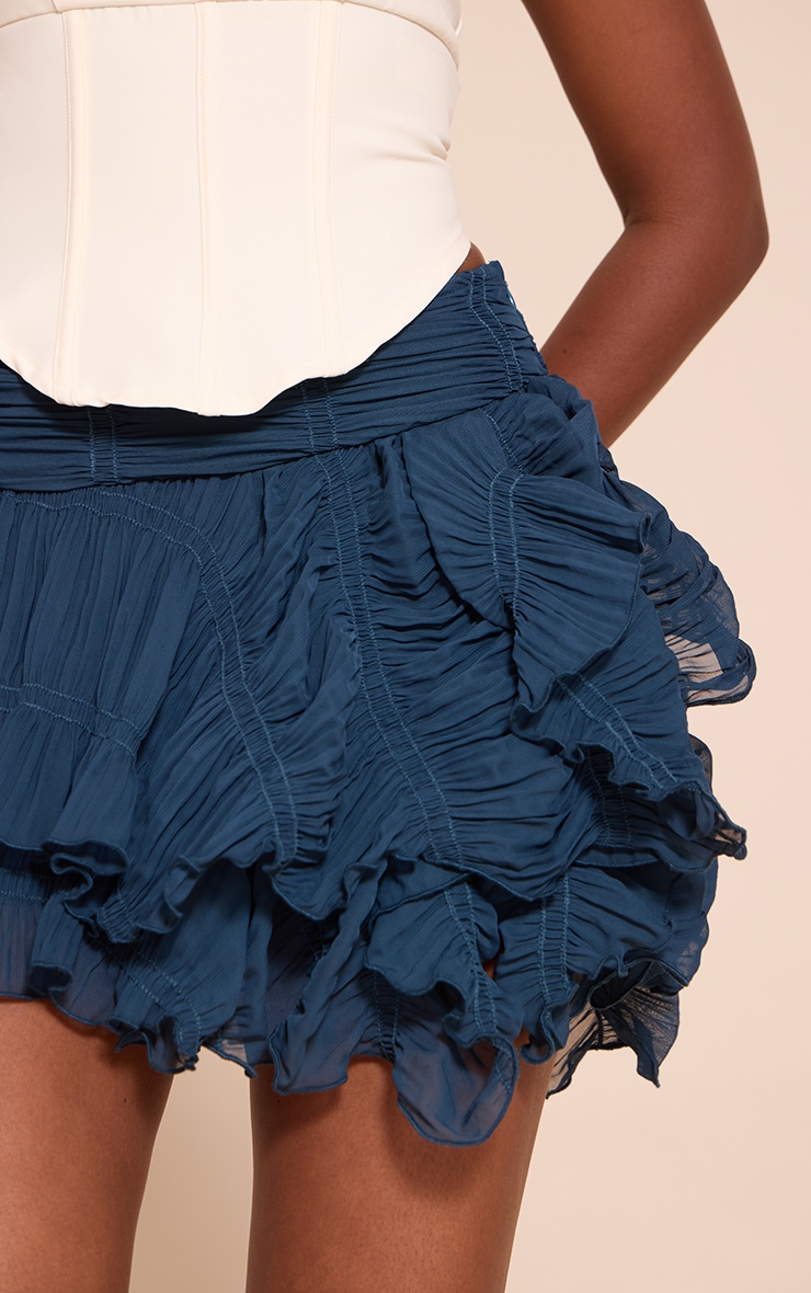 Navy Ruched Textured Low Rise Mini Skirt image 5