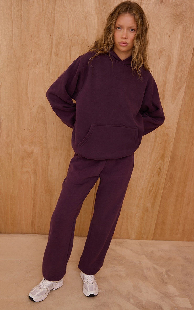 Plum Cotton Fleece Oversized Pull Over Hoodie image 3