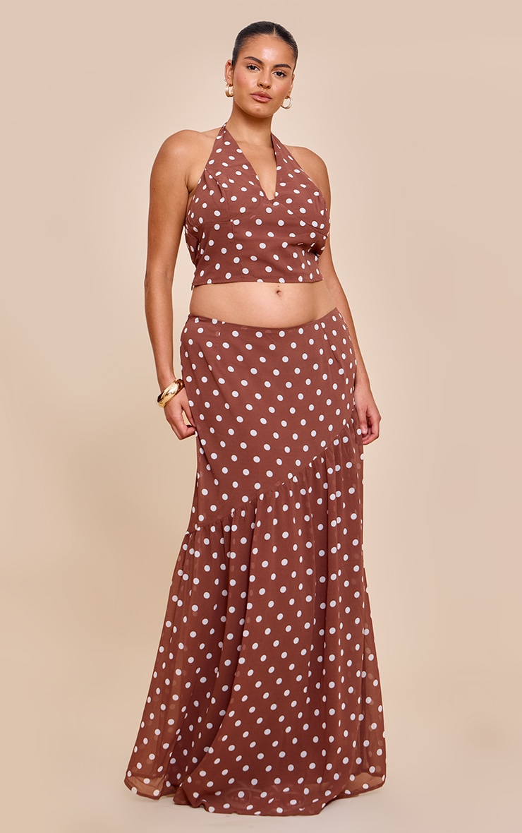 Plus Chocolate Polka Dot Asymmetric Maxi Skirt image 1
