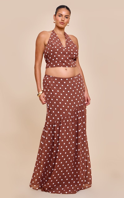 Plus Chocolate Polka Dot Asymmetric Maxi Skirt