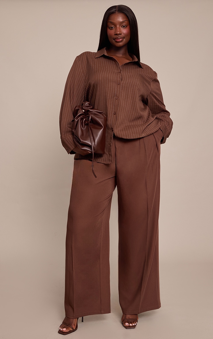 Plus Striped Chocolate Oversized Cotton Shirt image 3