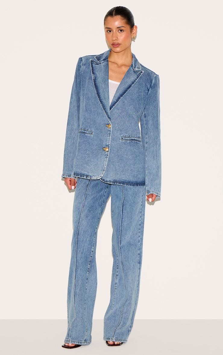 Tall Vintage Mid Wash Oversized Button Denim Blazer image 3