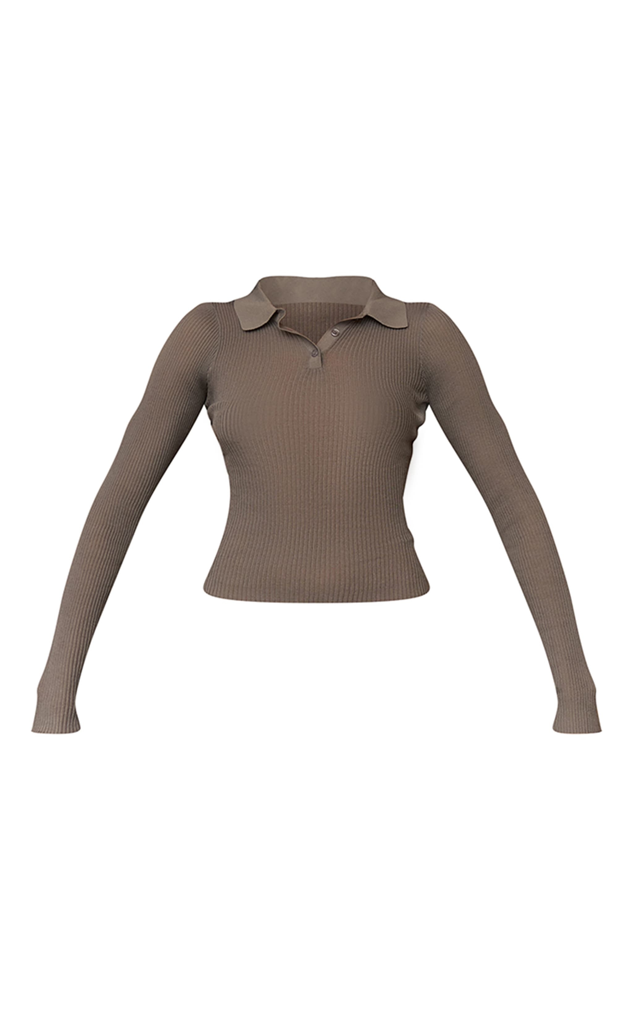 Top en maille tricot grise transparente à col polo image 5
