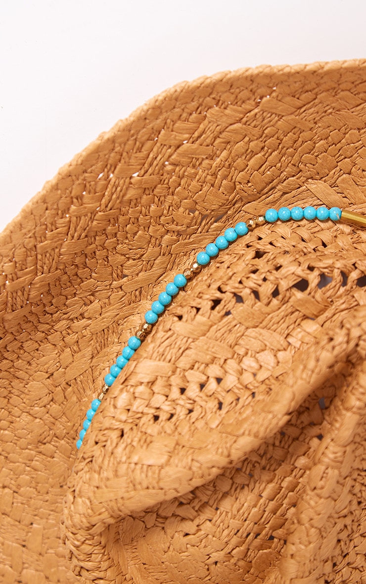 Chapeau de cowboy marron à détail perles bleues image 3