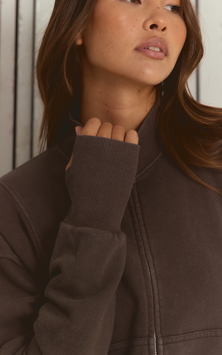Espresso Acid Wash Funnel Neck Zip Sweatshirt image 4