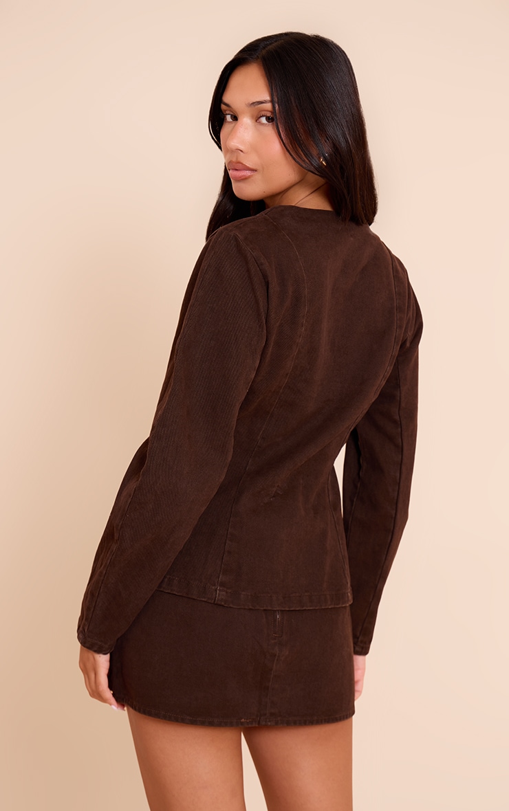 Chocolate Cocoon Sleeve Coated Denim Blazer image 2
