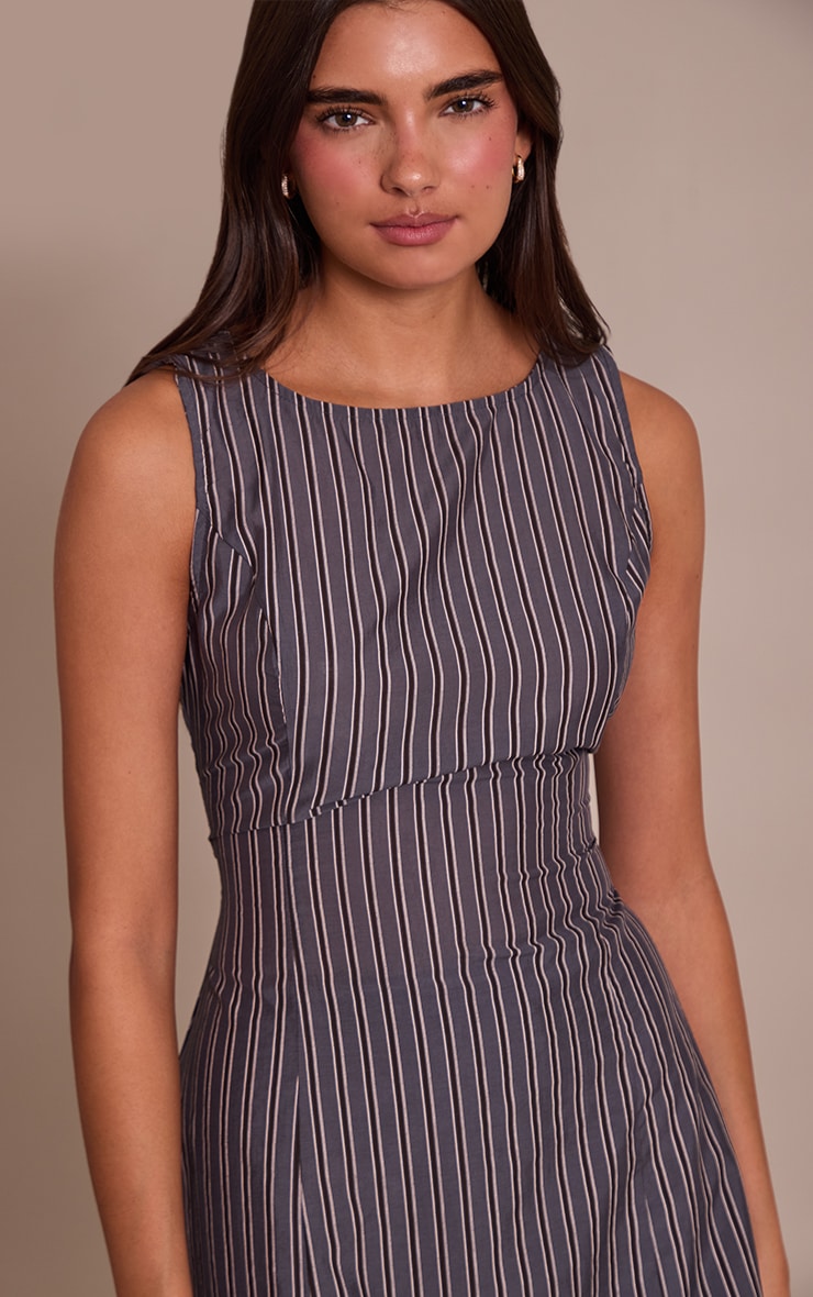 Navy Striped Boat Neck Shift Dress image 4