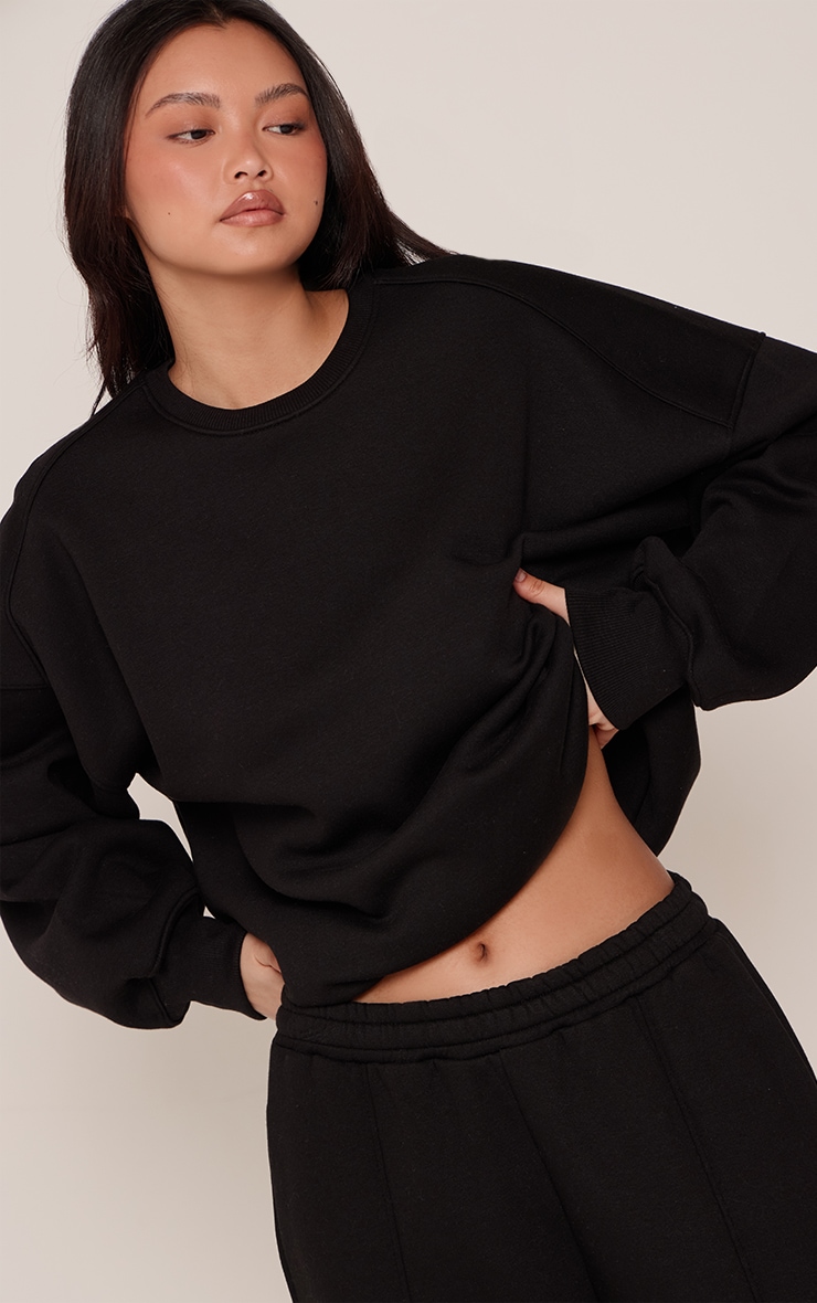 Black Balloon Sleeve Oversized Sweatshirt image 4