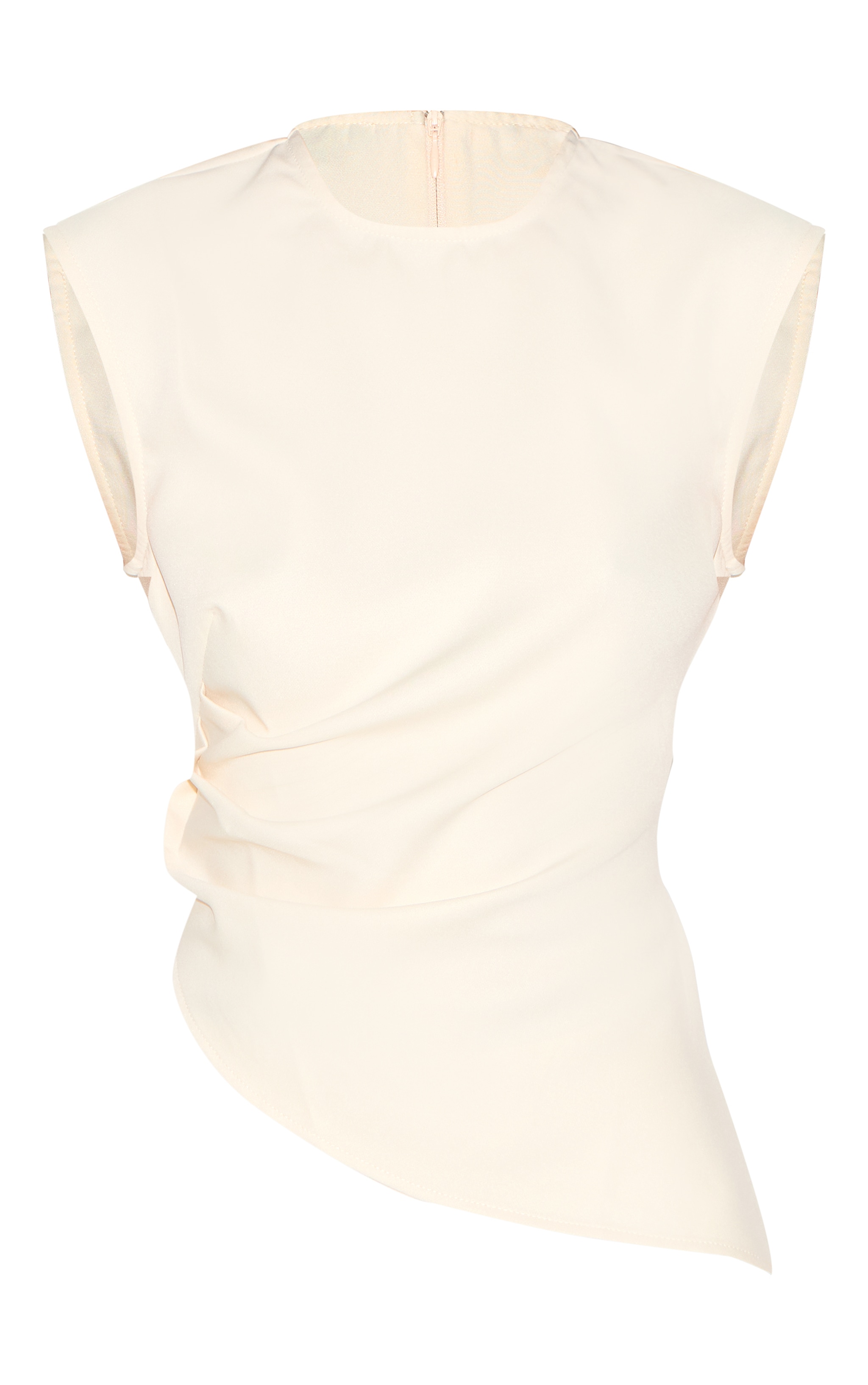 Top long style tailleur crème à ourlet asymétrique et côtés froncés image 5