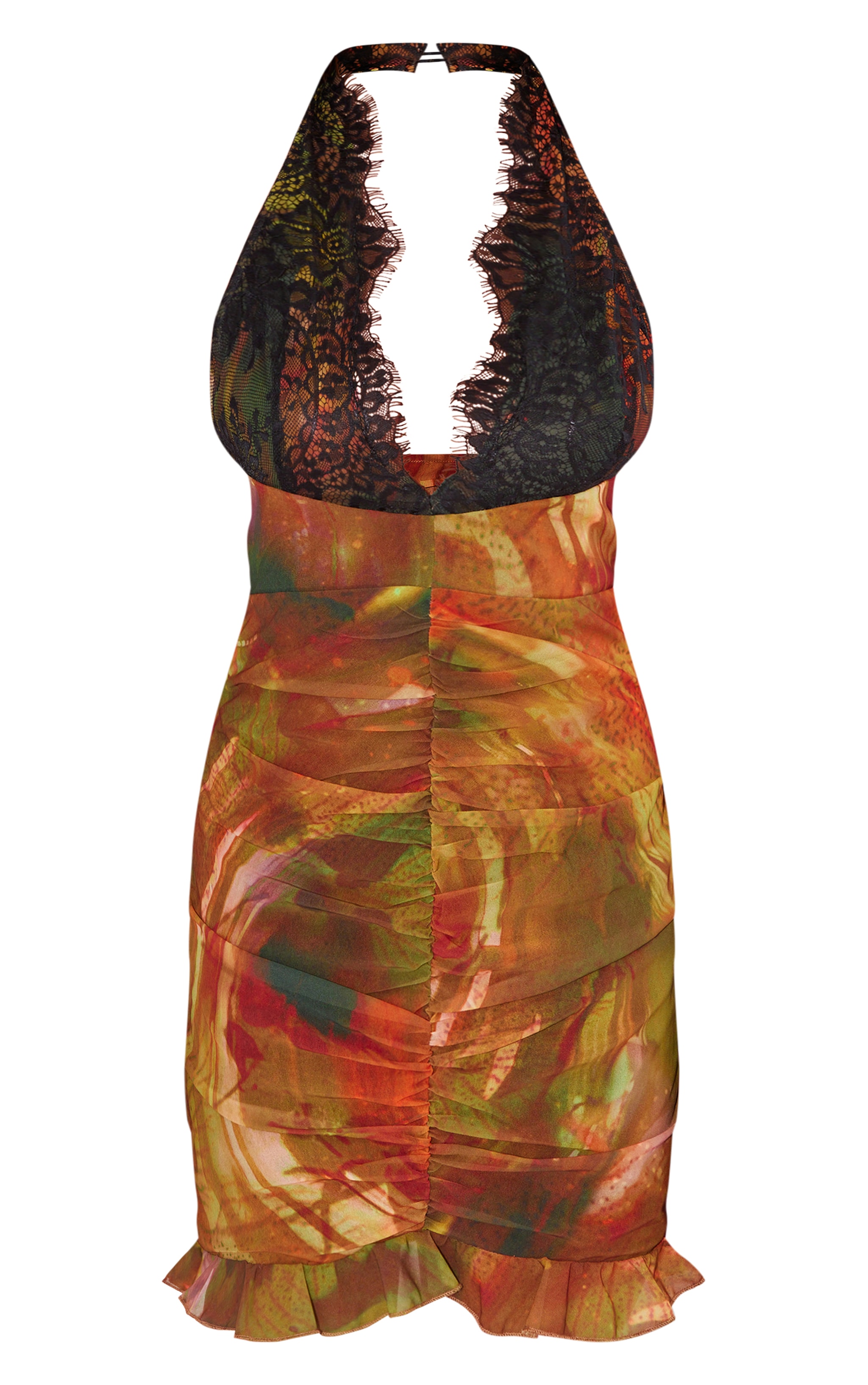 Mini robe multicolore froncée à bonnets et détail dentelle image 5