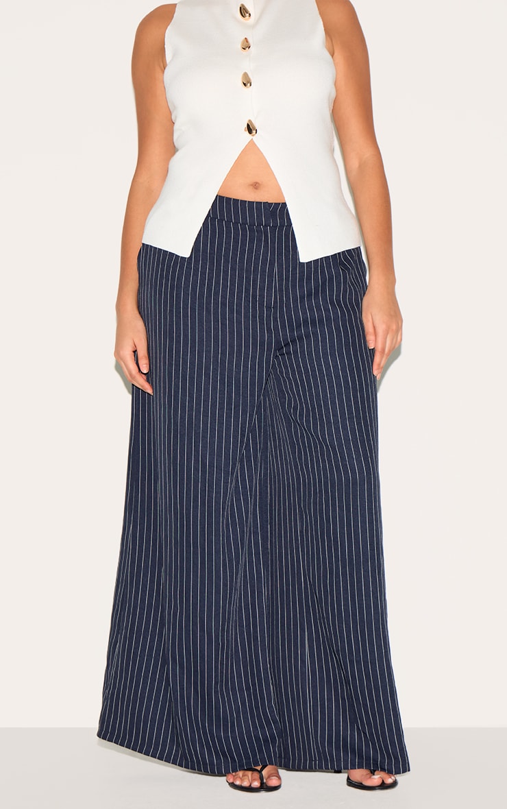 Plus Navy Maxi Pinstripe Tailored Woven Straight Leg Pants image 2