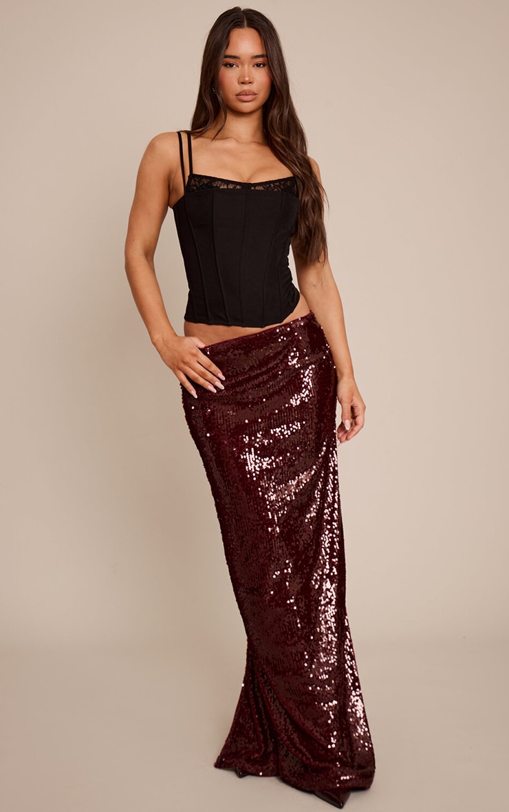 Burgundy Sequin Maxi Skirt