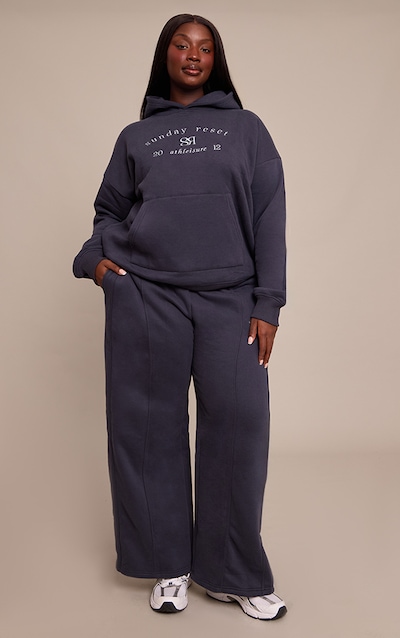 Plus Navy Sunday Reset Embroided Wide Leg Jogger