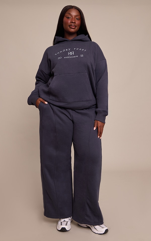Plus Navy Sunday Reset Embroided Wide Leg Sweatpant
