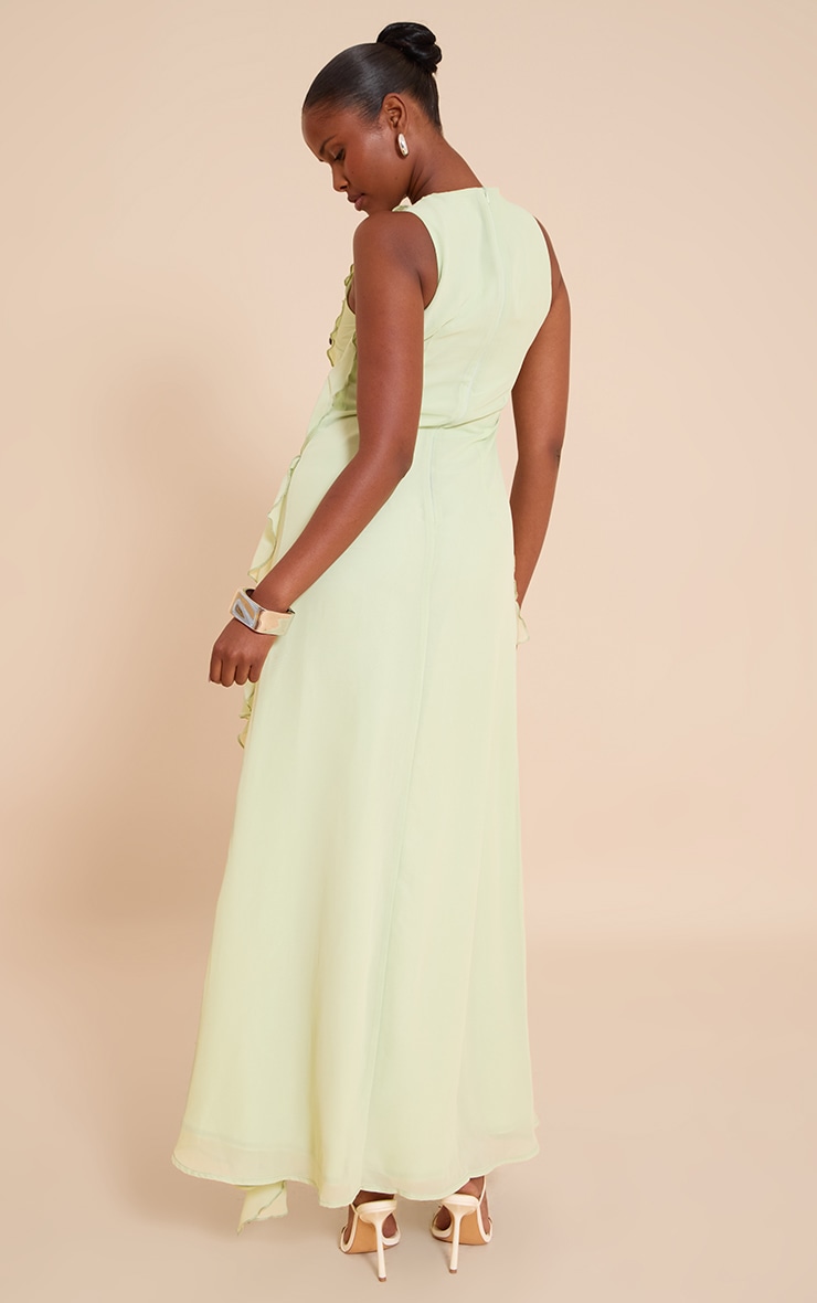  Sage Boat Neck Frill Detail Sleeveless Maxi Dress image 2