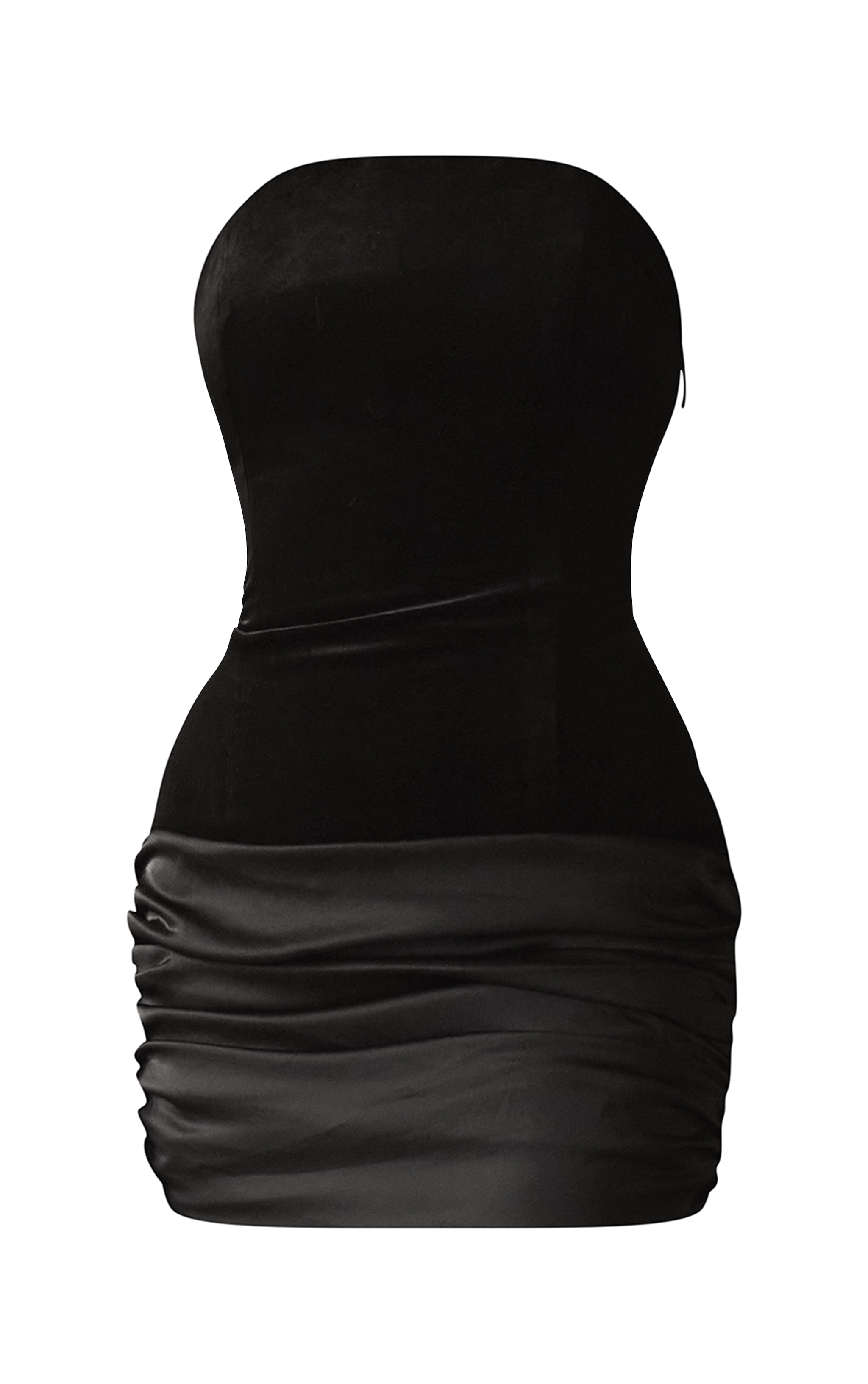 PLT Label Robe moulante en velours noir froncée à partie satinée contrastante image 6