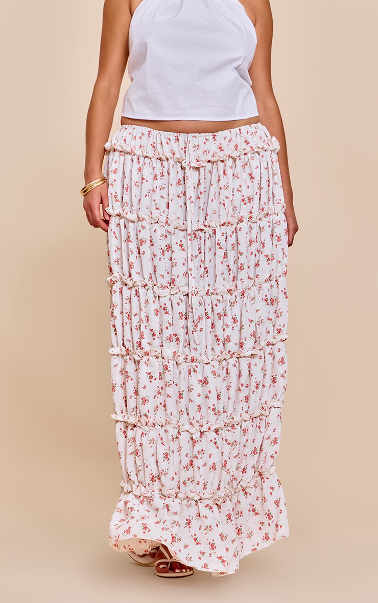 Plus Pink Ditsy Floral Print Tiered Maxi Skirt image 2