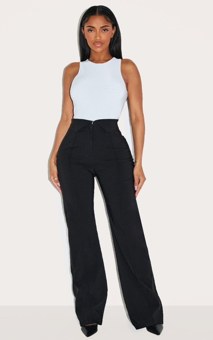 Shape Black Stretch Woven Fold Over Waistband Wide Leg Pants image 2