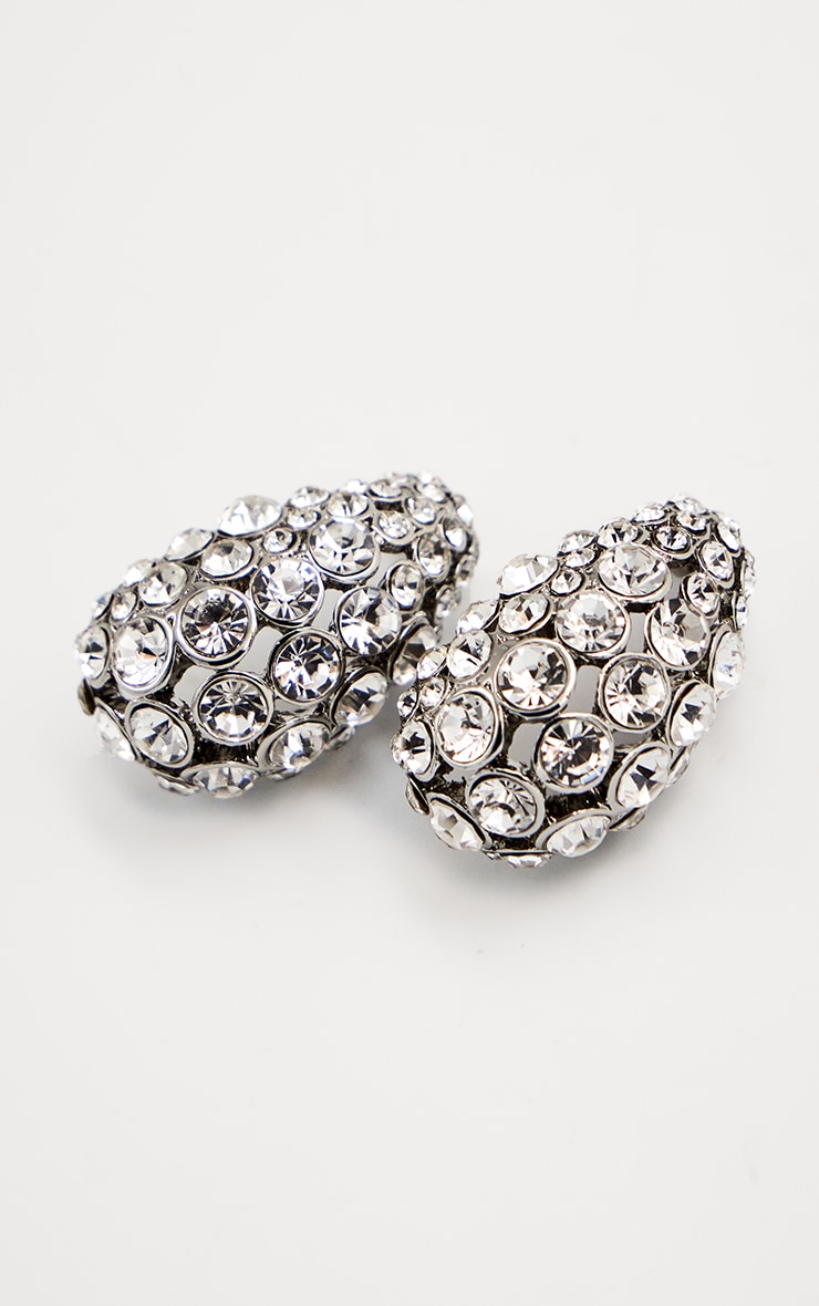 Boucles d'oreilles argentées en goutte d'eau à strass regroupés image 3