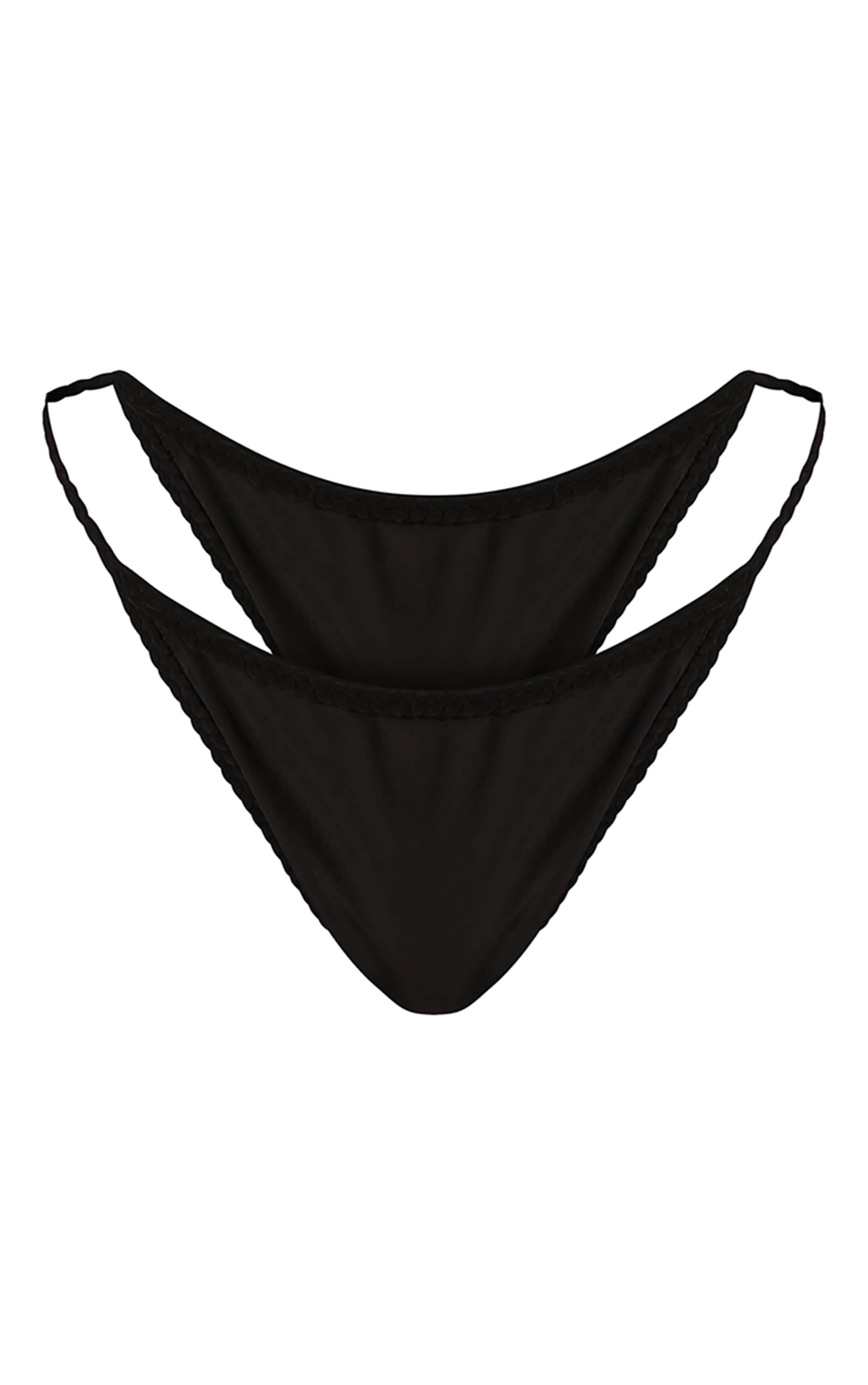 Bas de maillot de bain tanga noir à lisérés tressés image 5