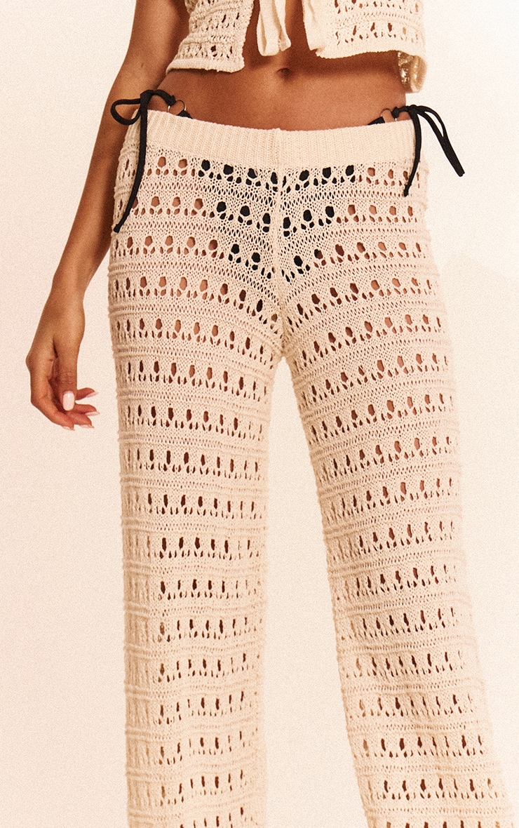 Cream Wide Leg Crochet Beach Pants image 4