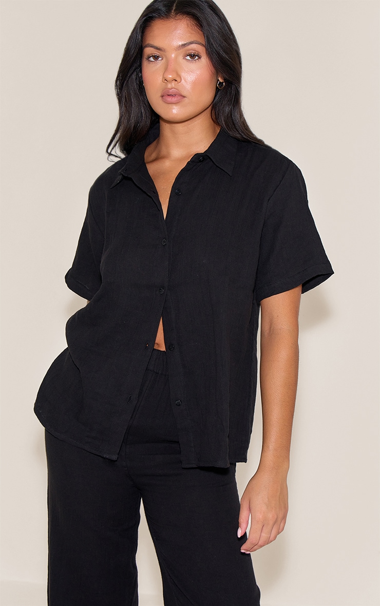 Black Cheesecloth Short Sleeve Long Pj Set image 4