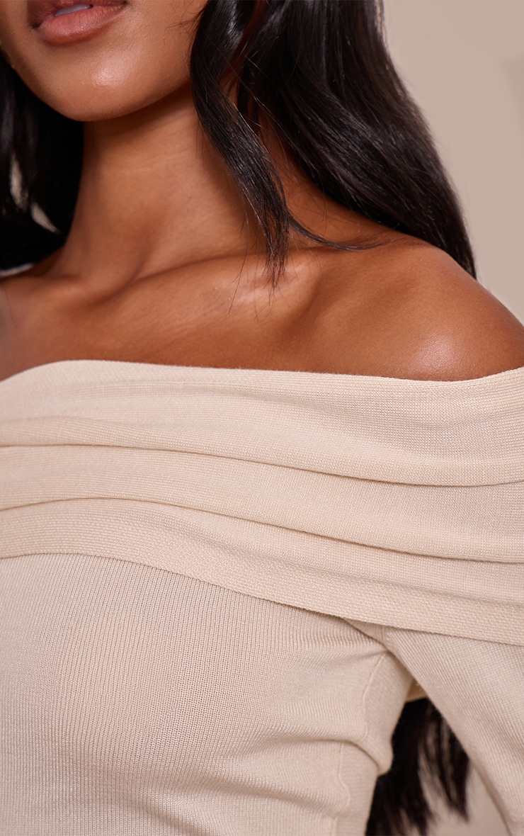 Tall Cream Long Sleeve Asymmetric Shoulder Knitted Top image 4
