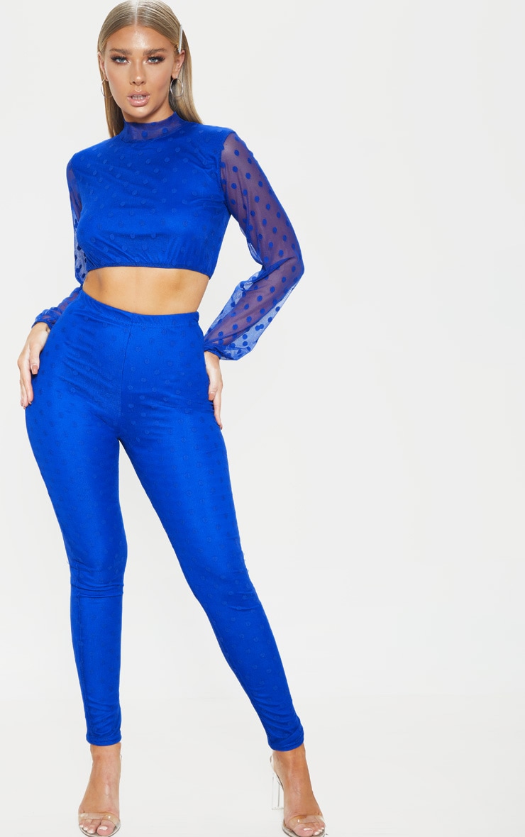 Cobalt Polka Dot Mesh Top & Set Pants image 1