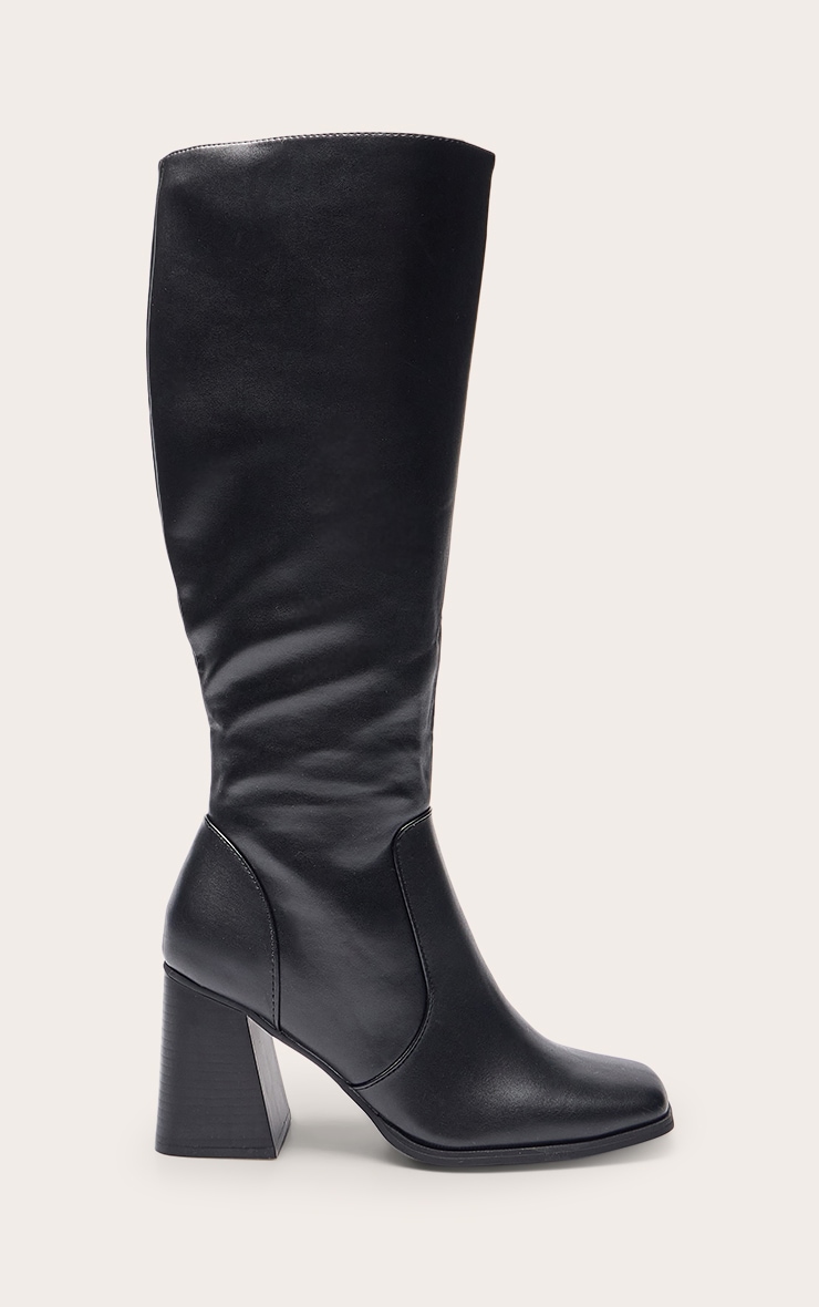 Bottes montantes en PU noir à bout et talon carrés image 2