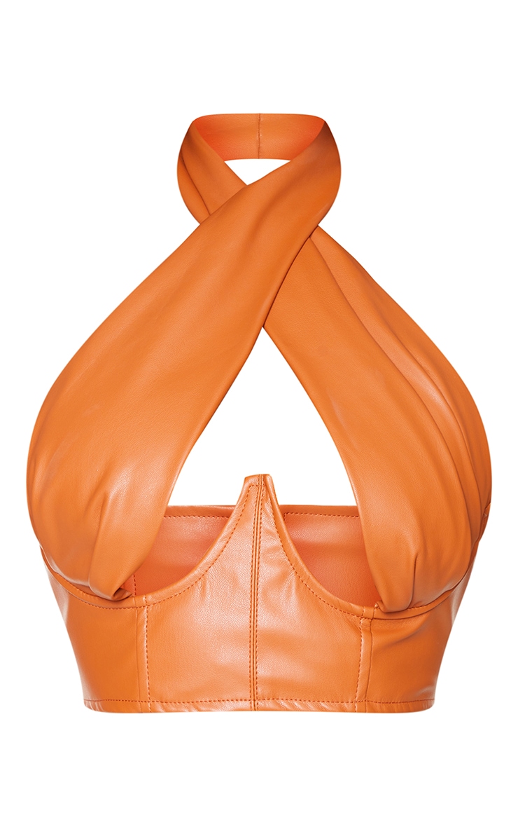 Petite Burnt Orange PU Under Bust Crop Top image 5