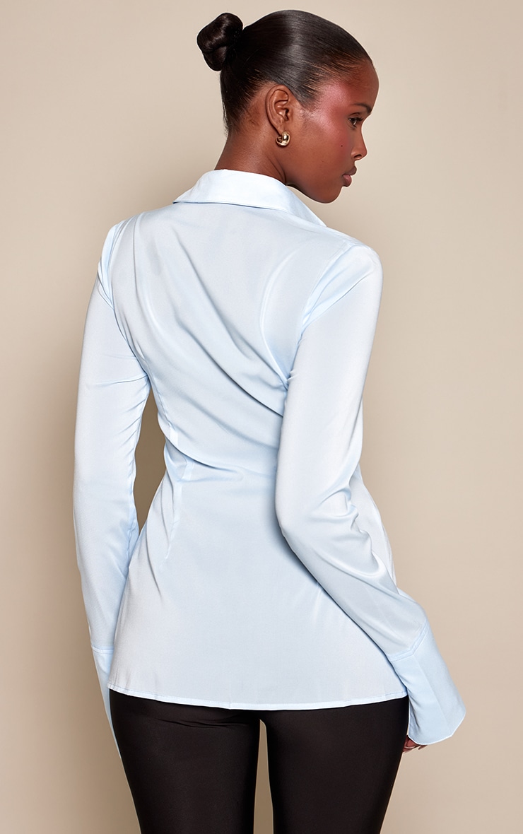 Blue Chiffon Fitted Shirt  image 2