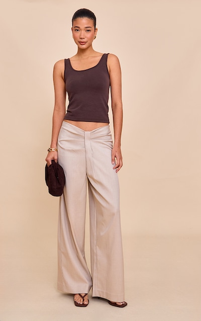 Sand Tailored Drape Detail Dip Waist Pants