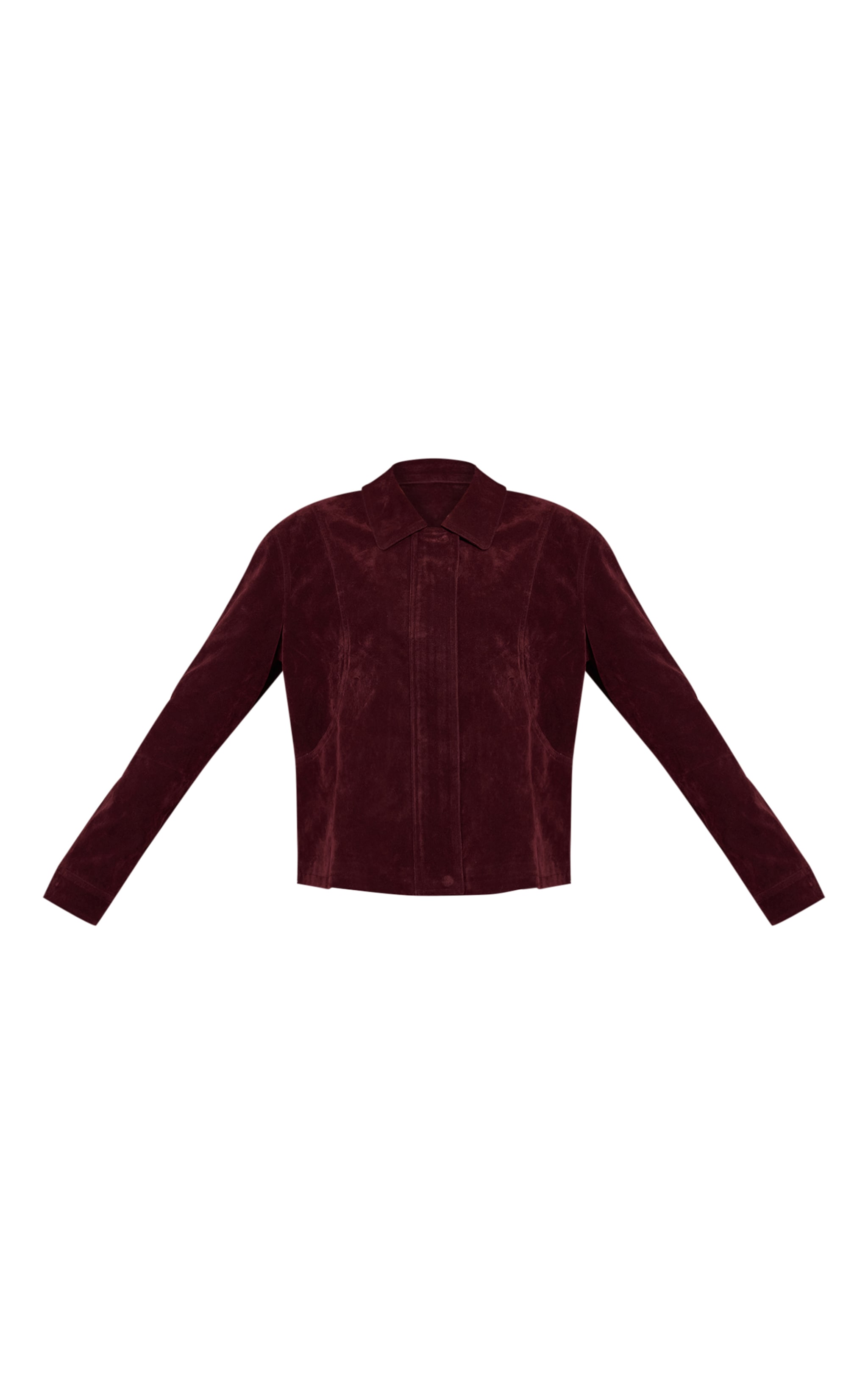 Burgundy Faux Suede Concealed Placket Bomber Jacket image 5