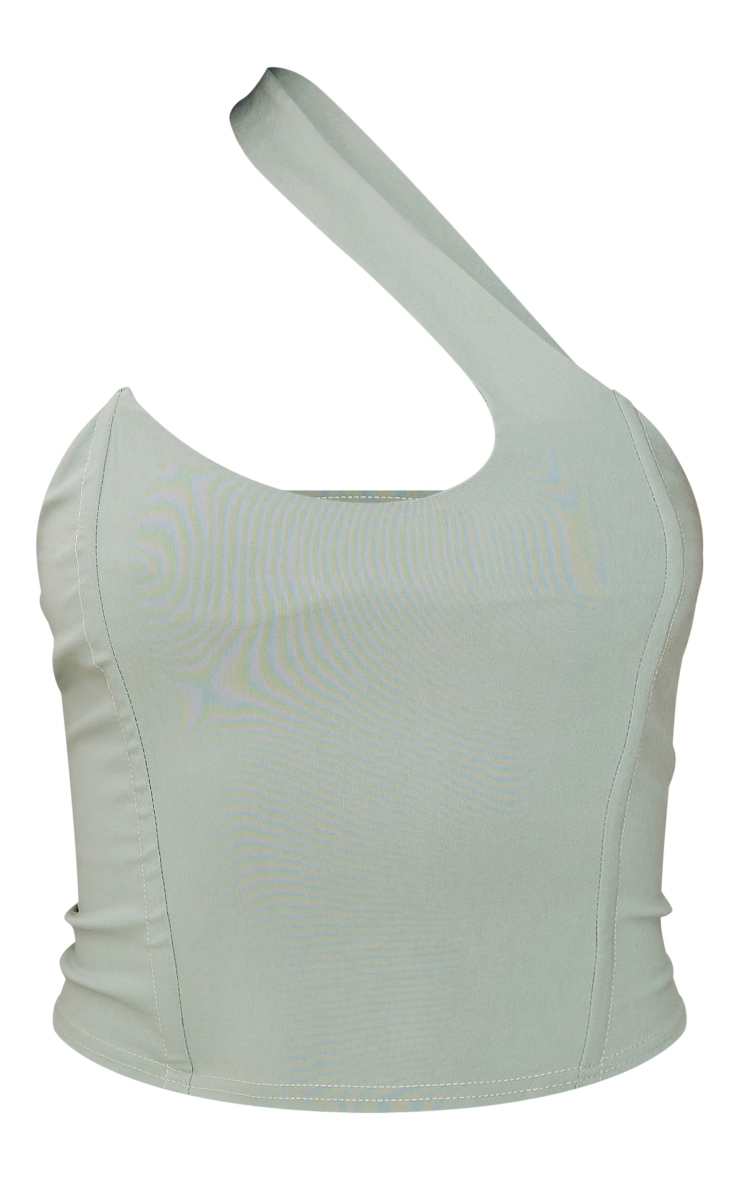 Sage Green Stretch Woven One Shoulder Asymmetric Bust Corset image 5